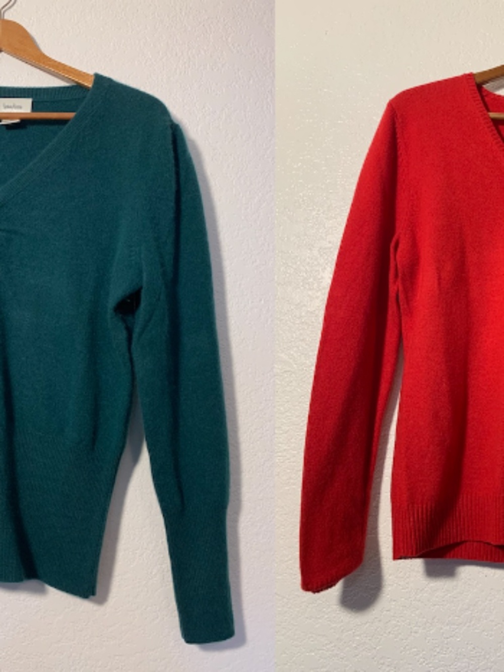 TWO 100% Cashmere Neiman Marcus Sweaters Red Green Christmas Winter L